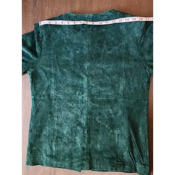 Victor Costa Occasion Vintage Green Suede Leather Beaded Open Front Jacket S - Picture 6 of 8